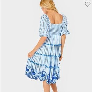 LILLY PULITZER SIDNEY MIDI DRESS BLUE FLARE GINGHAM STRIPE JACQUARD - SIZE 12
